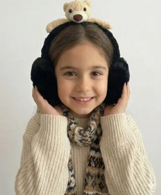 Resim Kız Çocuk Siyah Ayıcıklı Peluş Kulaklık 