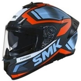 Resim Smk Typhoon Thorn Mat Siyah-mavi-kırmızı Kapalı Kask Güneş Vizörlü 