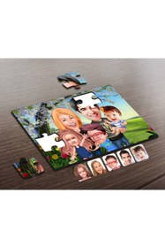 Resim Bk Gift Kişiye Özel Aile Karikatürlü Ahşap Puzzle-6 