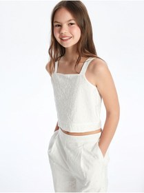 Resim LC Waikiki Yeni Sezon Kare Yaka Cicekli Kiz Cocuk Crop Bluz - S5P483Z4 