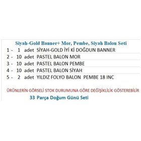 Resim Siyah-gold Banner+ Mor, Pembe, Siyah Balon Seti 