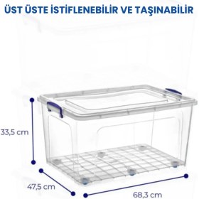 Resim 80 Lt Tekerlekli Şeffaf Saklama Kutusu Kilit Kapaklı Gıda Temasına Uygun Kıyafet ve Oyuncak Depolama 