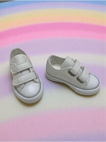 Resim ALPELLİByAlp Beyaz Simli Çocuk Converse, Cırtlı Ortopedik Taban Işıklı Kız Çocuk Spor Ayakkabısı 