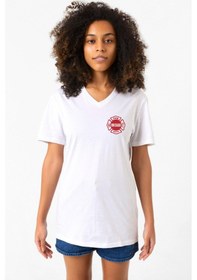 Resim Chicago Fire Logo Beyaz Kadın V Yaka Tshirt Beyaz 