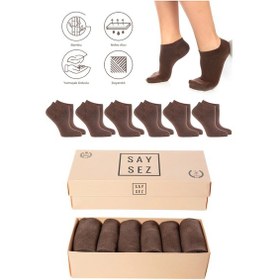 Resim Saysez Bambu Kadın Patik Düz Kahverengi Çorap Dikişsiz Premium Kutulu 6'lı Paket Renkli 