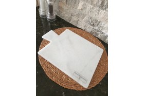 Resim Feyza Design Beyaz Ince Mermer Kesme Tablası, Şık ve Dayanıklı Mutfak Aksesuarı 