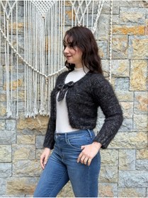 Resim nancastore yumuşak tüylü renkli yansımalı crop hırka bolero 
