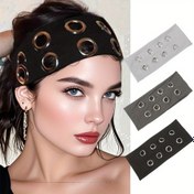 Resim 1 adet Y2K Vintage Punk Delikli Başlık, Kadınlar için Basit Elastik Saç Bantı, Siyah Altın ve Gümüş Göz Delikleri ile, Rocker Stili, Tüy Yok, Doğum Günü ve Günlük Giyim için Mükemmel, Günlük Giyim Başlık Bantı | Y2K Moda Aksesuarı | Dayanıklı Başlık Bantı, Saç Aksesuarları 