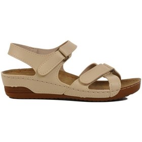 Resim Bej Cırtlı Hafif Kadın Dolgu Topuk Sandalet 02-380 Z Bej 