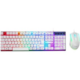 Resim Beyaz Gökkuşağı Işıklı Usb Kablolu Oyuncu Klavye - Mouse Set 5365 Diğer 