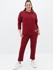 Resim Kadın Büyük Beden Baskı Detaylı Eşofman Takımı 8102-24 - 3XL / Bordo 