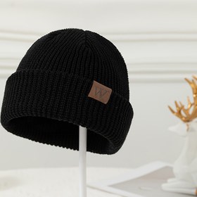 Resim MAKEFGE Gençler için Esnek Örme Bere - Logo Yaması ile Hafif %100 Akrilik Kışlık Şapka, Her Mevsim Makinede Yıkanabilir Siyah Kapak Casual & Ramazan İçin 