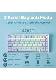 Resim Aula F75 Mekanik Rgb Tkl Graywood V4 Switch Kablosuz Makrolu Hot Swap Türkçe Q Klavye Buz Mavisi 