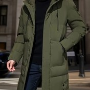 Resim Erkekler için rahat kapüşonlu ceket, %100 polyester, düz renk, düzenli kesim, esnek olmayan kumaş, fermuar detay, dokuma, 180g/m² kumaş ağırlığı, 80g/m² astar, sıcak kış ceketi 