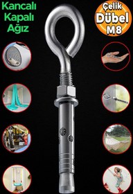 Resim Badem10 Kancalı Çelik Dübel Salıncak Tavan Boks Torbası Avize Asma Aparatı Asacağı Kapalı Ağız Kanca M8 