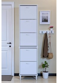 Resim Eliusta Store Ayaklı Beyaz Ayakkabılık 52 Cm Kapı Önü/giyim Odası/antre Uyumlu Ayakkabılık 52x205x26 Cm Beyaz 