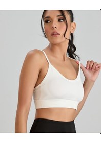 Resim Aurafit Fitilli U Yaka İp Askılı Basic Büstiyer/croptop - 9027 Beyaz 