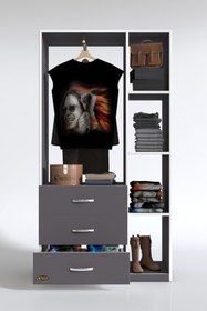 Resim Kenzlife Giysi Dolabı Ökkeş 175*90*40 Gri Gardırop 3 Çekmeceli 