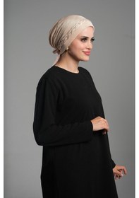 Resim Hürrem Bone Bej Pratik Hazır Geçmeli Tesettür Bone Fukuro Piliseli Örgülü Güllü 1823 12 Bej 