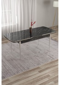 Resim Canisa Nira Serisi 70x114 Mdf Siyah Mermer Desen Mutfak Masa Takımı 6 Antrasit Sandalye Krom Detay Masa Siyah Mermer Antrasit Sandalye Ayaklar Krom 