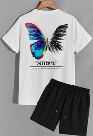 Resim Trend Sizde Unisex Butterfly Sırt Baskılı Şort T-shirt Eşofman Takımı 