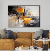 Resim Yağlı Boya Dokulu Tablo Siyah Beyaz Turuncu Soyut Siyah Çerçeveli U08051-179063 