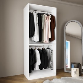 Resim Bimossa KA70 Goss Tekli Kapaksız Gardırop, 2 Askılı Açık Giyinme Dolabı, Modern Tasarım Beyaz Elbise Dolabı 