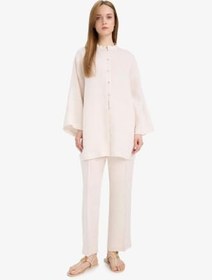 Resim DeFacto%100 Keten Straight Fit Beli Lastikli Cepli Pantolon 