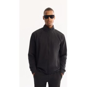 Resim AVVA Erkek Siyah Dik Yaka Fermuarlık Şardonlu Bi-Stretch Regular Fit Sweatshirt A52Y1203 