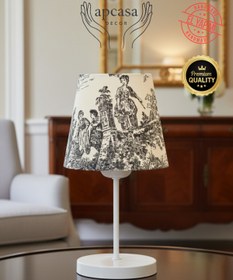 Resim APCASADECOR Vintage Mini Toile de Jouy Fransız Desen Beyaz Metal Pilli Kablosuz Ayak 
