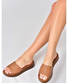 Resim Fox Shoes Taba Hakiki Deri Kadın Terlik 