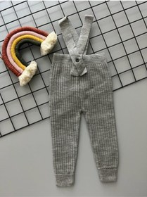 Resim Sparrow Laurel Beniz Kids Gri Rengi Etiketli Yüksek Bel Önden Çapraz Askılı Ayarlanabilir Fitilli Bebek Triko Tayt 