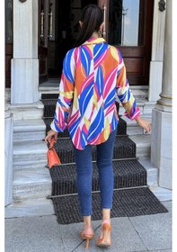 Resim WeShaya Kadın Multi Color Salaş Kesim Desenli Saten Gömlek Çok Renkli 