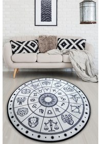 Resim Horoscope Beyaz 100X100 Cm Dekoratif Halı , Kaymaz Halı 