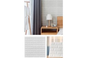 Resim 70X77CM(0,53M2) Kendinden Yapışkanlı Beyaz Esnek Sünger Beyaz Tuğla Duvar Kağıdı Paneli Köpük 
