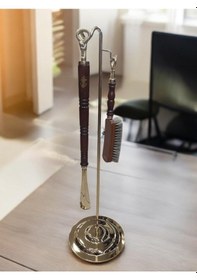 Resim Ayakkabı Çekeceği Ahşap Tutacaklı Fırçalı Set-bronz 