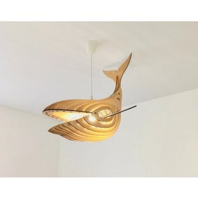 Resim Hüma Çocuk Genç Odası Için Doğal Ahşap Mdf 3D Puzzle Lazer Kesim Balina Avize 