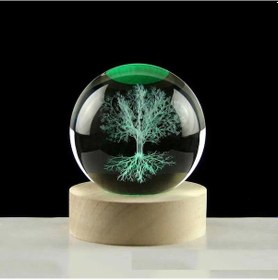 Resim Dekoratif Ağaç Tasarımlı Ahşap Altlıklı Işıklı Cam Küre 6 Cm Mz4-2331 Çok Renkli 
