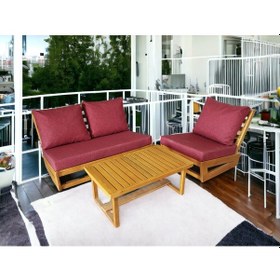 Resim Nepal Bahçe Masif Kayın Ahşap Koltuk Takımı-2+1+orta Sehpa Bordo 