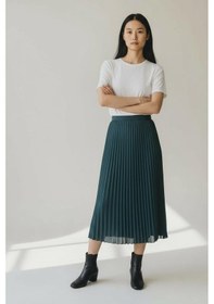 Resim Eren Style Pileli Pamuklu Dokuma Viskon Kışlık Etek 95 Cm - 38-48 Zümrüt Yeşili 