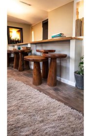 Resim Simillo Home&Living Wood Wooden Ahşap 3’lü Set Fitilli Mantar Yan Sehpa Modern Fındık Renk Fiskos 