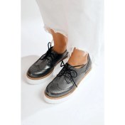 Resim Lila Platin Lazerli Kalın Tabanlı Bağcıklı Casual Oxford Ayakkabı 