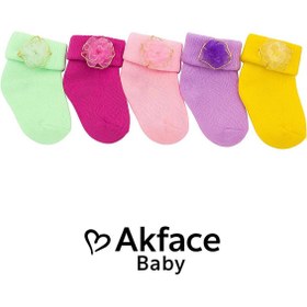 Resim Akface Organik Pamuk Güllü Aksesuarlı 5 Li Kız Lüks Kutulu Yenidoğan Ve Bebek Çorabı 