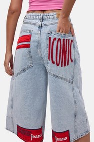 Resim Kadın Ice 3s6-3 Mega Baggy Fit Paça ve Cep Detaylı Özel Tasarım Denim Şort - Ice Rengi / 40 