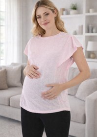Resim MEGHAN L.A Pembe Hamile Kolu Fırfitlı Yumuşak Kumaş T-shirt 