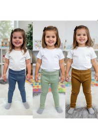 Resim Mj Kids Kız Çocuk Tayt 3 Adet Tayt Aynı Beden Farklı Renk Karışık 