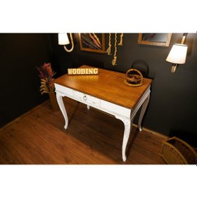 Resim Wooding 100 Cm Masif Ceviz Beyaz Oymalı Çalışma Masası 