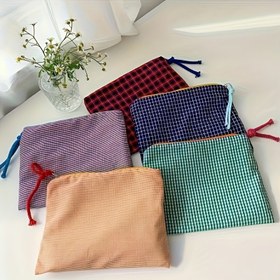 Resim Para, Anahtarlar ve Küçük Eşyalar İçin Çoklu Bölümlerle Taşınabilir, Vintage Esinlenmiş Fermuarlı Cüzdan, Hafif ve Katlanabilir Tasarım, Günlük Kullanım İçin İdeal, Günlük Cüzdan | Kontrol Desenli Cüzdan | Fermuarlı Kapanış, Para Cebi 
