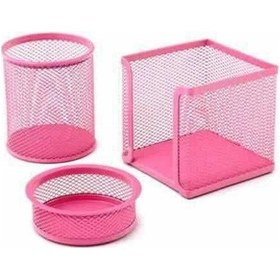 Resim 3 Lü Metal Kalemlik Seti Perfore Pembe N11.12099 