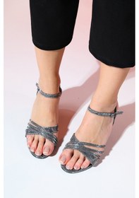 Resim Luvishoes Lota Platin Desenli Kadın Kalın Topuklu Abiye Ayakkabı 